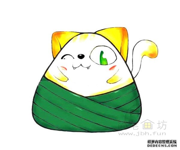 卡通小猫粽简笔画步骤教程【彩色】(5)