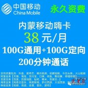 内蒙嗨卡38元/200G不限速套餐