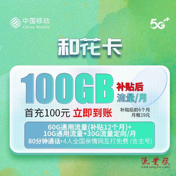 移动和花卡(仅限广东)19元/月 70G通用+30G定向+80分钟-1